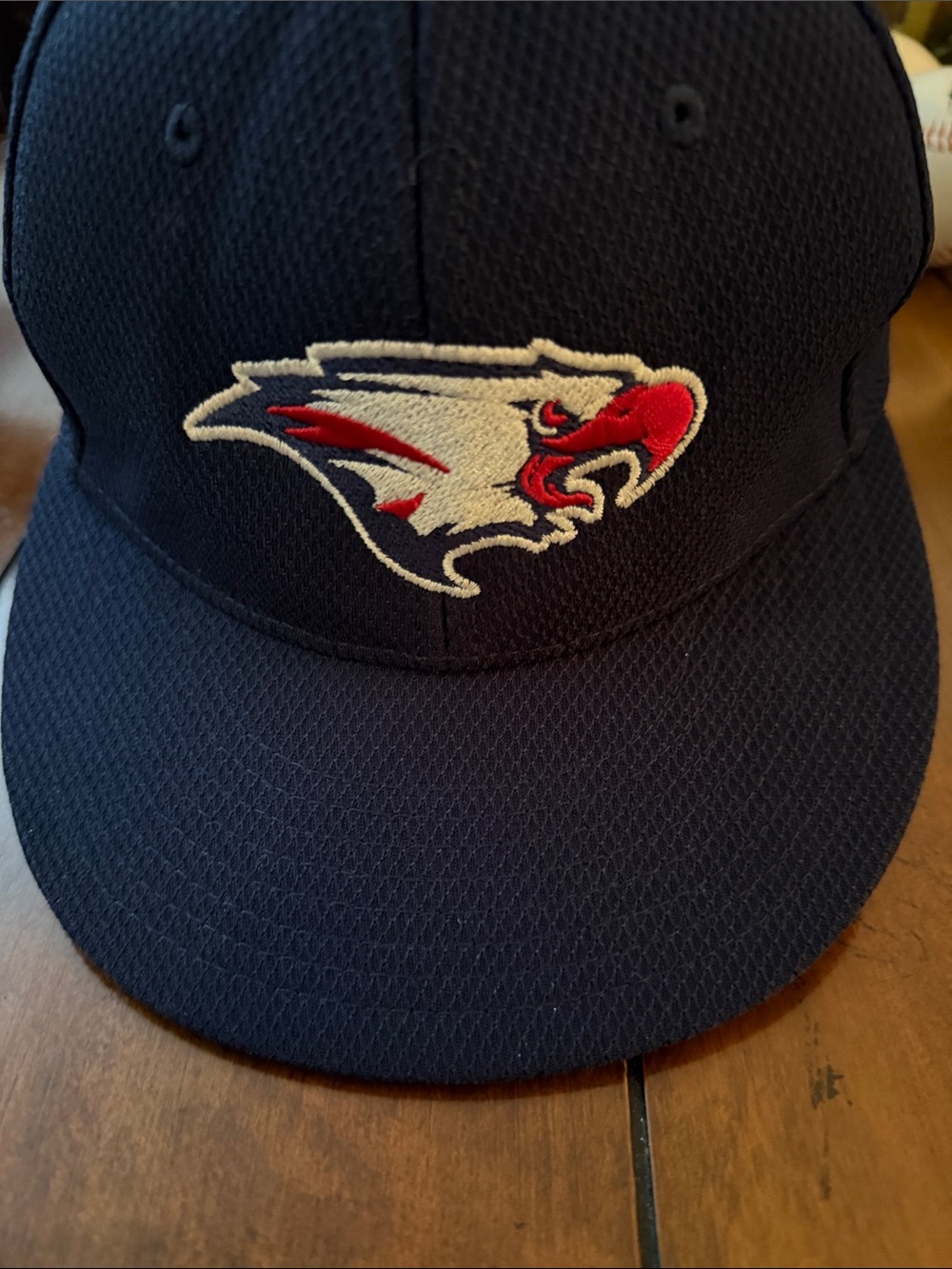 Men's Navy Blue Baseball-Style Swim Cap with Red and White Eagle Logo